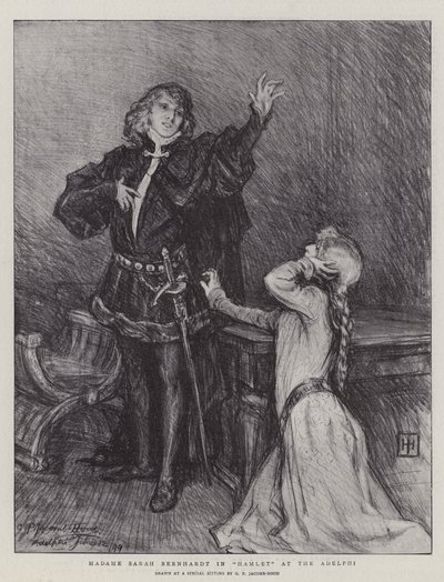 Madame Sarah Bernhardt in Hamlet im Adelphi von George Percy Jacomb Hood