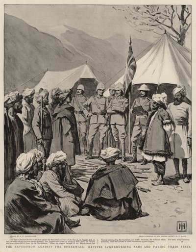 Die Expedition gegen die Bunerwals, Eingeborene übergeben Waffen und zahlen ihre Strafen von George Percy Jacomb Hood