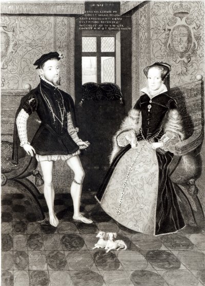 Porträt von Philipp II. von Spanien und Königin Maria I., graviert von Joseph Brown, 1812 von George Perfect Harding