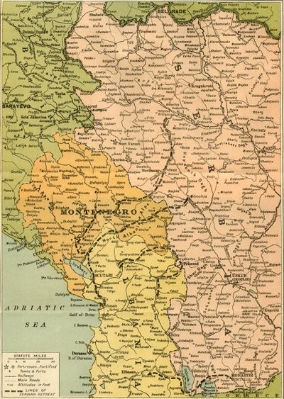Karte zur Veranschaulichung des serbischen Rückzugs, 1919 von George Philip and Son Ltd