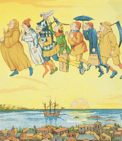 Wochentage, Illustration aus Rumpelstilzchen von George R. Halkett