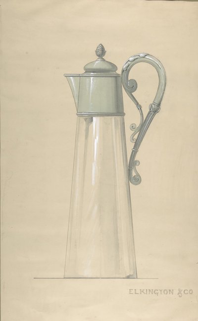 Entwurf für Glas- und Silberwasserkrug mit Deckel von George Richards Elkington