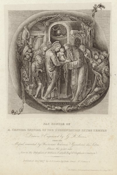 Faksimile des Anfangsbuchstabens der Darstellung im Tempel von George Robert Lewis