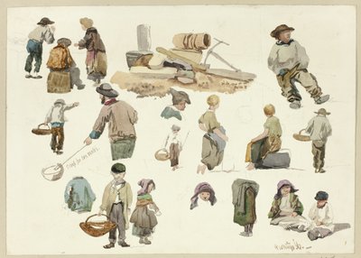 Skizzen von Fischern und Kindern in Hastings von George Robert Lewis