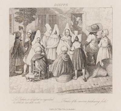 Frauen kaufen Fisch, Dieppe, um 1821 von George Robert Lewis