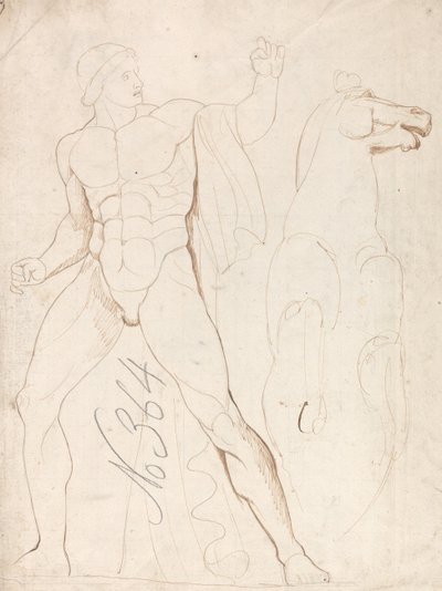Klassischer männlicher Akt mit aufbäumendem Pferd von George Romney