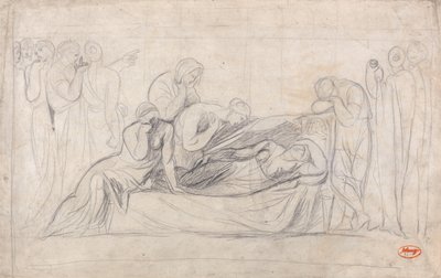Trauernde Figuren am Sarg einer Frau von George Romney