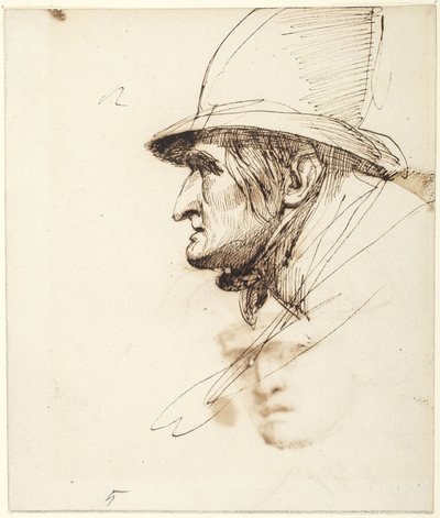 Kopf eines Mannes im Profil mit großem Hut von George Romney