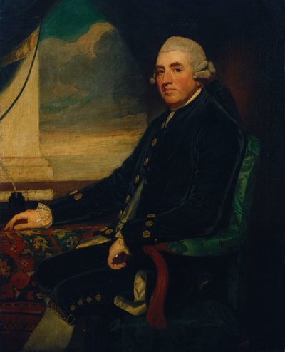 Porträt des ersten Earl of Farnham, sitzend, dreiviertel Länge, an einem offenen Fenster von George Romney