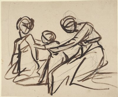 Studie von zwei sitzenden Frauen mit einem Kind von George Romney