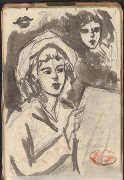 Frau beim Lesen und Gesichtsstudie von George Romney