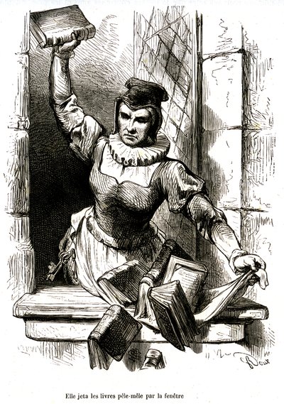 Don Quijotes Haushälterin wirft die Bücher aus ihrer Bibliothek aus dem Fenster von George Roux