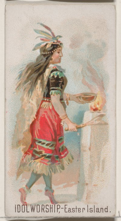 Götzenanbetung, Osterinsel, aus der Feiertagsserie N80 für Duke-Marken-Zigaretten von George S. Harris and Sons