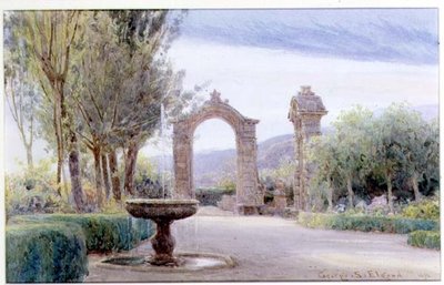 Ein italienischer Garten mit einem Brunnen und zwei Torbögen von George Samuel Elgood