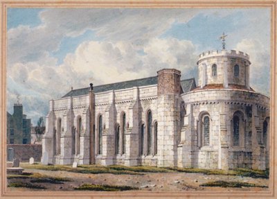 Ansicht der Temple Church vom Friedhof aus, City of London, 1811 von George Shepherd