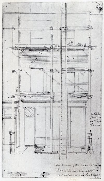 Das Äußere von Isaacs Haus wird gestrichen, 1843 von George Snr Scharf