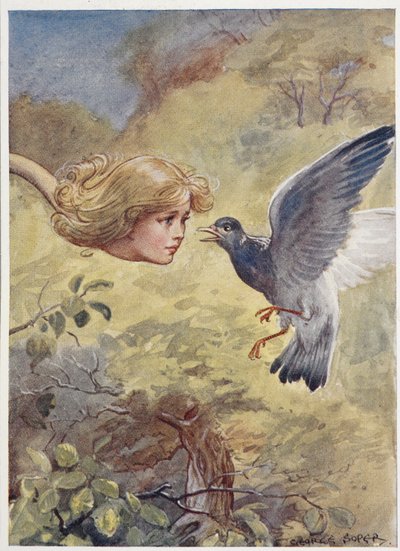 Alice mit langem Hals, erschreckt eine Taube von George Soper