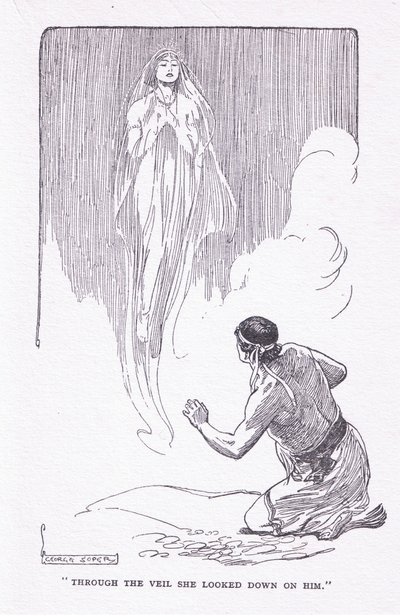 Durch den Schleier sah sie auf ihn herab, aus The Heroes, veröffentlicht von George Allen und Unwin 1929 von George Soper