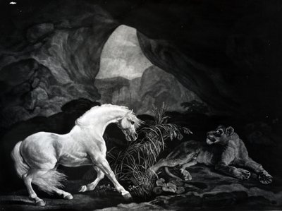 Ein Pferd erschreckt durch eine Löwin, graviert von Benjamin Green, 1774 von George Stubbs