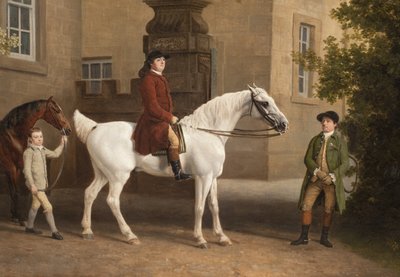 (Detail) William Henry Cavendish Bentinck, 3. Herzog von Portland vor den Reitställen der Welbeck Abbey, 1766-7 von George Stubbs