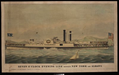 Sieben-Uhr-Abendlinie zwischen New York und Albany, Direkt: Die Dampfschiffe Knickerbocker und Rochester von George T. (after) Sanford