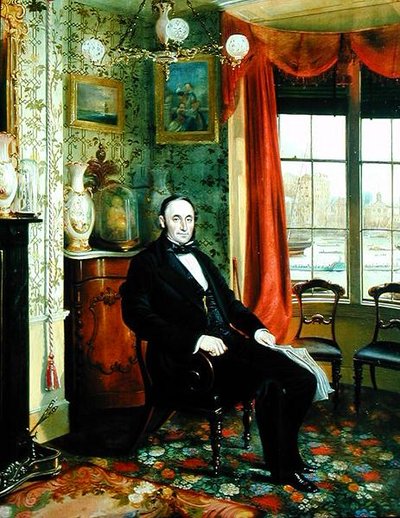Porträt von Henry Thomas Lambert, sitzend in seinem Arbeitszimmer mit Blick auf die Themse von George Townsend Cole