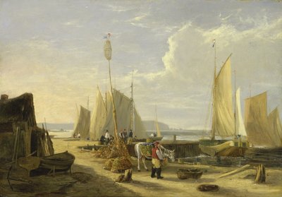Eine Hafenszene auf der Isle of Wight, Blick auf die Needles von George Vincent