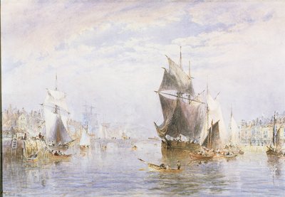 Kleine Boote auf dem Fluss bei Whitby Bridge, 1877 von George Weatherill