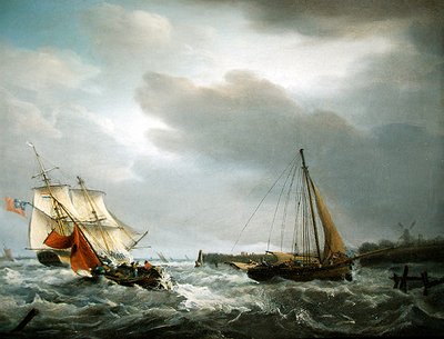 Ein britisches Kriegsschiff passiert die Mündung eines Flusses von George Webster