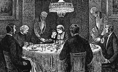 Eine Oberschichtfamilie am Tisch von George du Maurier