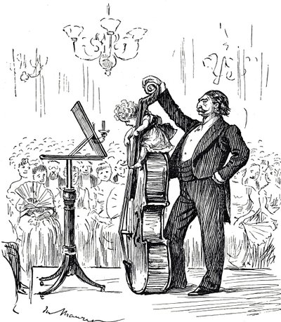 Karikatur über musikalische Wunderkinder, die immer jünger zu werden schienen von George du Maurier