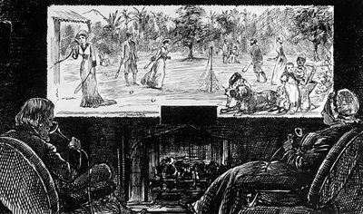 George du Maurier zeigt seine Vision der Anwendung von Edisons Telephonoskop von George du Maurier