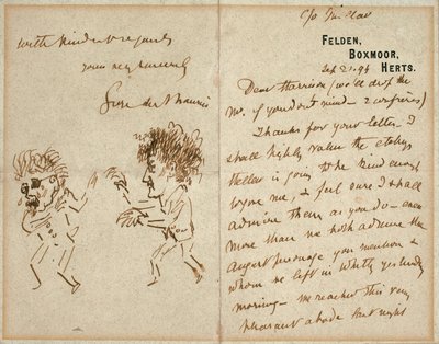 Brief mit Zeichnung von Whistler, der Du Maurier bedroht von George du Maurier