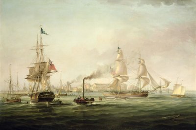 Ansicht des Hafens von Hull mit der Spartan von George the Elder Chambers