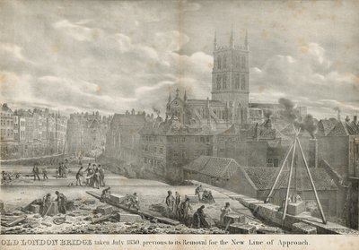 Alte London Bridge, aufgenommen im Juli 1830, vor ihrer Entfernung für die neue Zufahrtsstraße von George the Elder Scharf