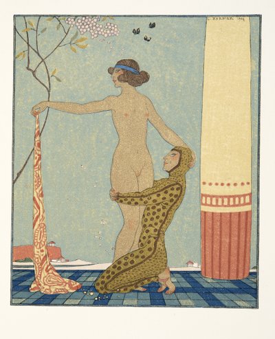 Bilitis, Illustration aus Les Chansons de Bilitis, von Pierre Louys, veröffentlicht 1922 von Georges Barbier