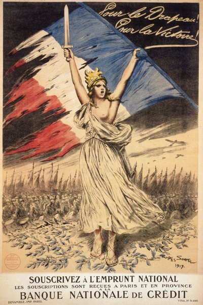 Plakat für das Abonnement des Nationaldarlehens: „Für die Fahne, für den Sieg“ - Illustration von Georges Bertin Scott (1873-1942) genannt Scott de Plagnolles von Georges Bertin Scott