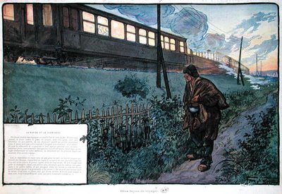Zwei Reisemethoden, der Schnellzug und der Landstreicher, frühes 20. Jahrhundert von Georges Bertin Scott