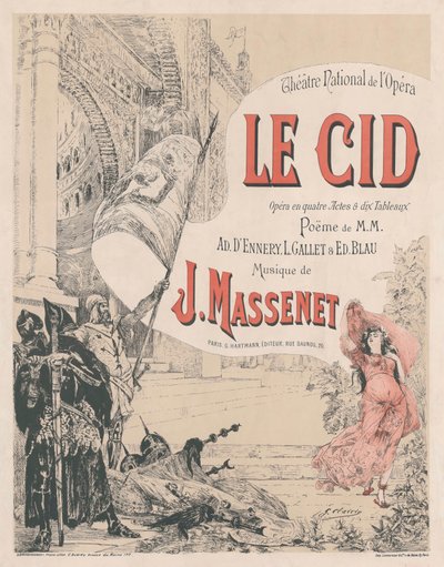 Plakat zur Premiere der Oper Le Cid von Jules Massenet, 1885 von Georges Clairin