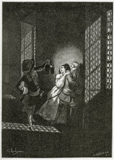 Die Liebenden Ethel und Ordener werden von Leutnant d’Alpheld gefangen - Illustration aus Han d’Islande, 19. Jahrhundert von Georges Marie Rochegrosse