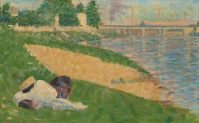 Die Seine mit Kleidung am Ufer (Studie für "Badegäste in Asnières") von Georges Pierre Seurat