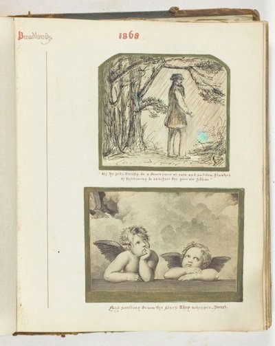 Ohne Titel [Mann im Regen und zwei Engel] von Georgina Cowper