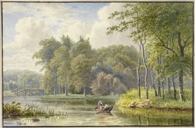 Landschaft mit Figuren in einem Ruderboot von Georgius Jacobus Johannes van Os