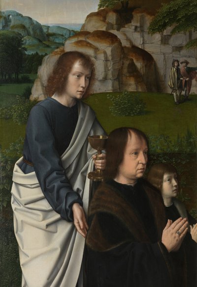 (Detail) Linkes Panel der Taufe Christi, ca. 1502-08 von Gerard David