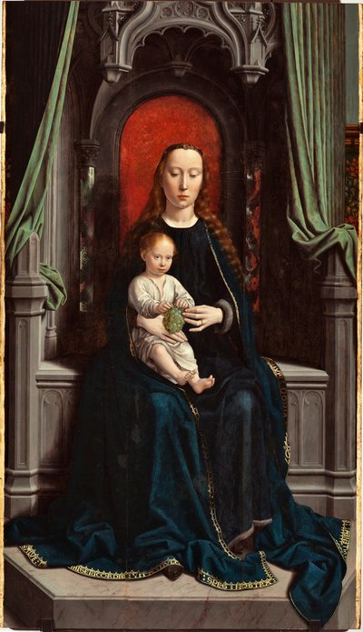 Thronende Madonna mit Kind oder Madonna der Trauben, zentrales Panel des Cervara-Altars von Gerard David