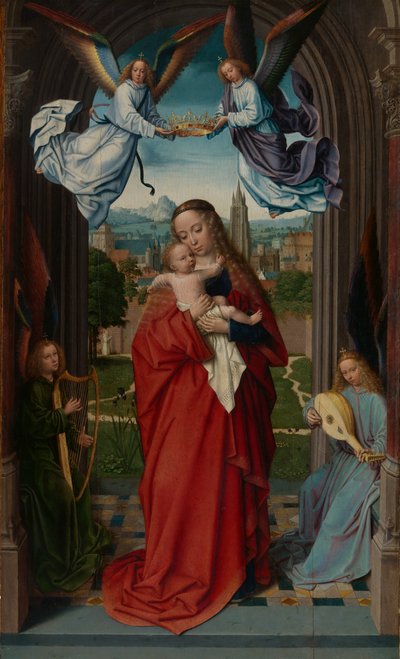 Jungfrau und Kind mit vier Engeln, ca. 1510-15 von Gerard David