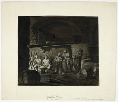 Weinkeller mit Männern, die Karten spielen von Gerrit Dou