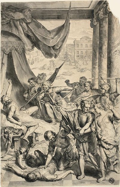 Studie für Simeon und Levi erschlagen die Sichemiten, aus Figures de la Bible von Gerard Hoet I