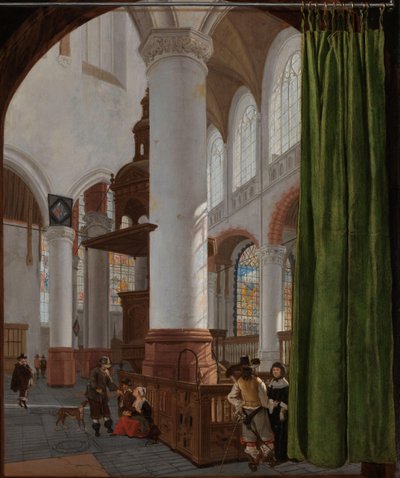 Innenraum der Oude Kerk in Delft, mit einer Trompe-l’Oeil-Vorhang von Gerard Houckgeest