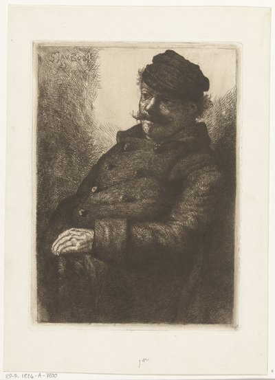 Sitzender Mann mit Mütze, Kutscher der Antwerpener Straßenbahn von Gerard Jan Bos